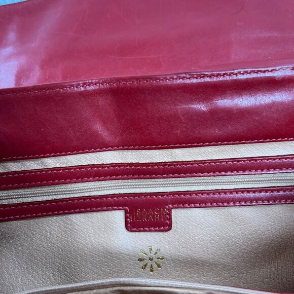 Isaac Mizrahi red handbag with white trimming - Picture 7 of 13